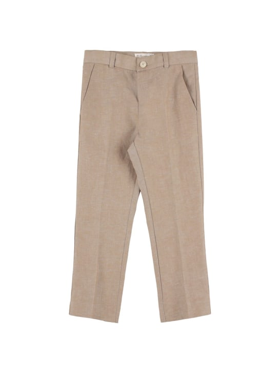 Bonpoint: Pantalones de lino y algodón - Café Claro - kids-boys_0 | Luisa Via Roma