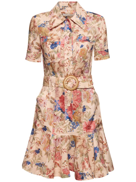 Zimmermann: August belted linen mini dress - Multicolor - women_0 | Luisa Via Roma