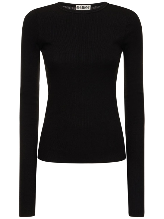 Éterne: Long sleeve fitted cotton t-shirt - Black - women_0 | Luisa Via Roma