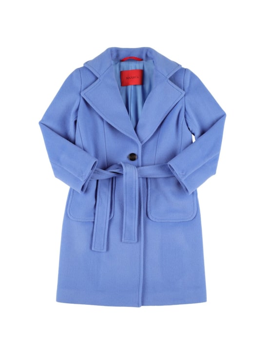 Max&co: Manteau long en laine avec ceinture - Bleu Clair - kids-girls_0 | Luisa Via Roma