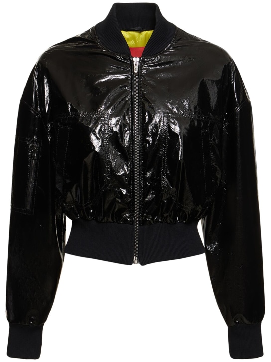 Ferrari: Grosgrain leather bomber jacket - Siyah - women_0 | Luisa Via Roma