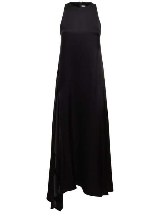 JW Anderson: Sleeveless draped satin midi dress - Black - women_0 | Luisa Via Roma