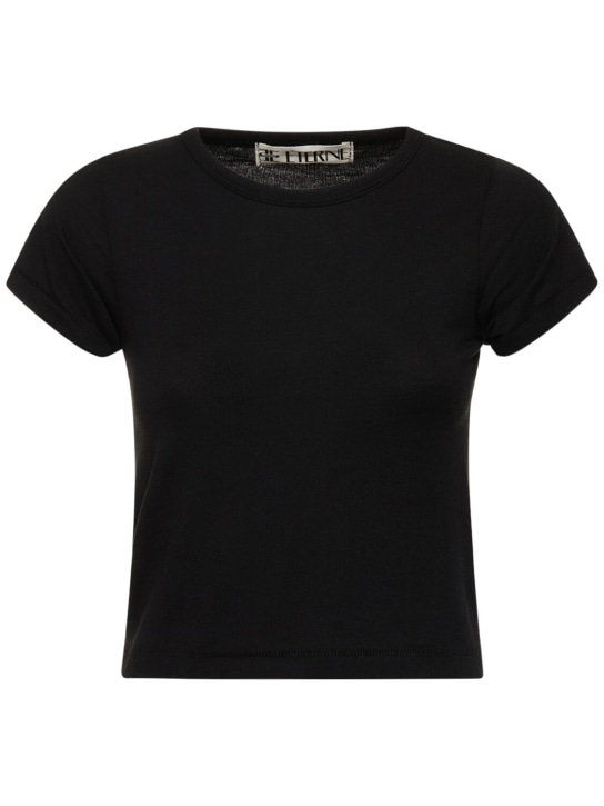 Éterne: Short sleeve stretch cotton t-shirt - Black - women_0 | Luisa Via Roma