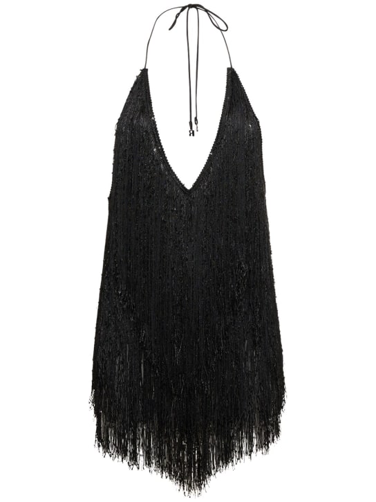 Rotate: Sequined fringed halter neck dress - Tap Shoe Black - women_0 | Luisa Via Roma