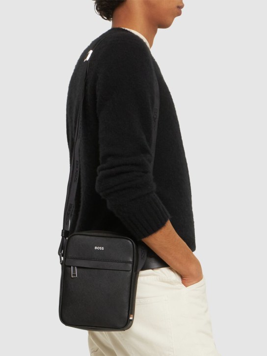 Boss: Zair zip leather crossbody bag - Black - men_1 | Luisa Via Roma