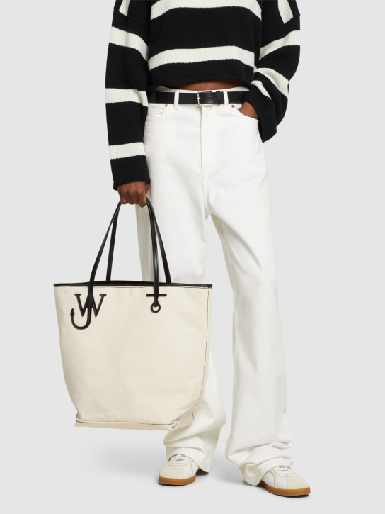 JW Anderson: Anchor logo cotton canvas tote bag - Beige/Black - men_1 | Luisa Via Roma