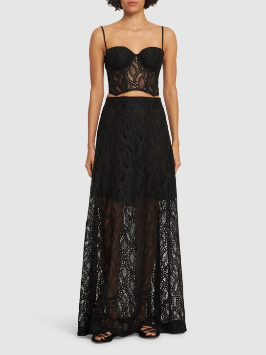 Ermanno Scervino: Embroidered lace high-rise long skirt - Black - women_1 | Luisa Via Roma