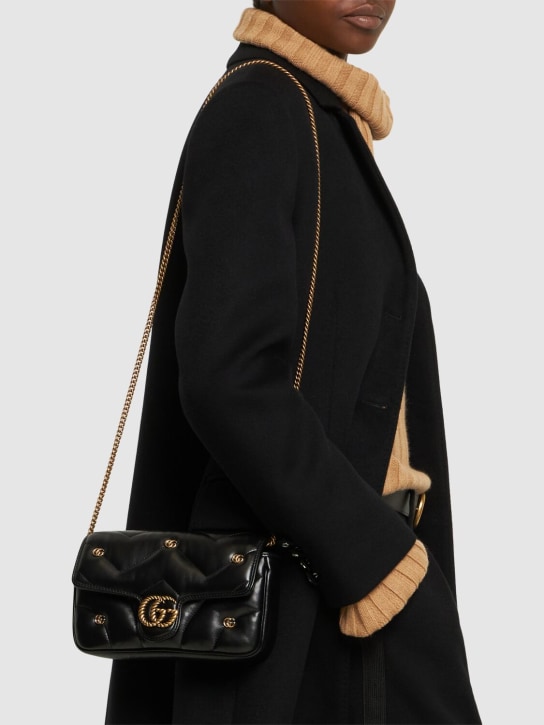 Gucci: Mini GG Marmont leather shoulder bag - Black - women_1 | Luisa Via Roma