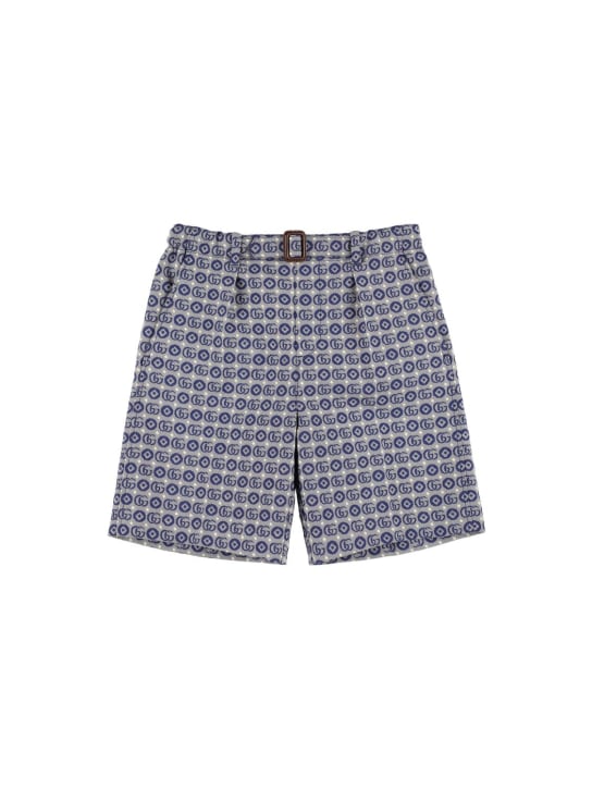 Gucci: Shorts in tela di misto cotone GG - Blu Acceso - kids-boys_0 | Luisa Via Roma