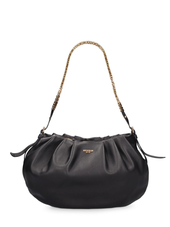 Moschino: Logo Napa leather shoulder bag - Siyah - women_0 | Luisa Via Roma