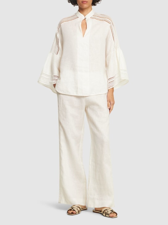 Ermanno Scervino: Linen long sleeve blouse shirt - White - women_1 | Luisa Via Roma