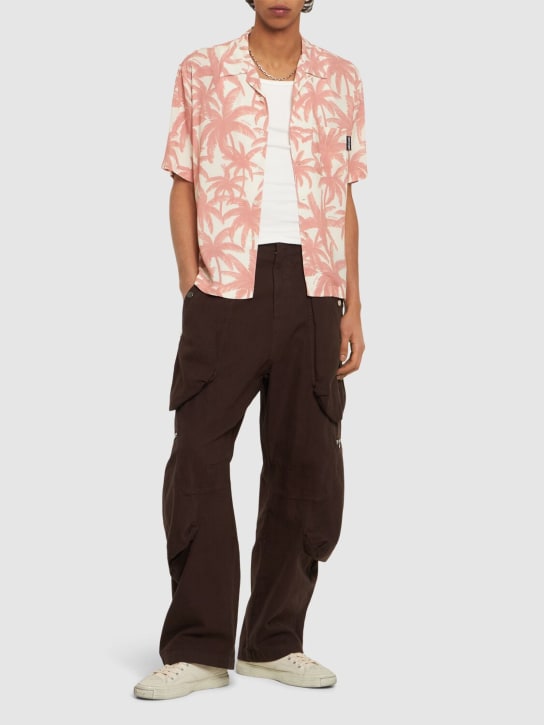 Palm Angels: Palm print viscose shirt - White/Pink - men_1 | Luisa Via Roma