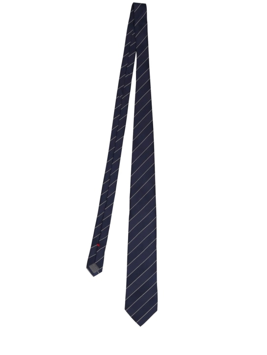 Brunello Cucinelli: Cravatta in seta chevron - Blu/Bianco - men_0 | Luisa Via Roma