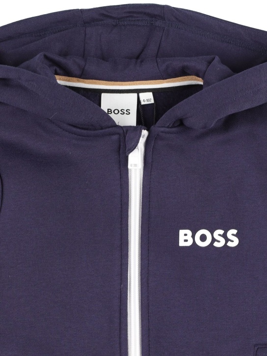 Boss: Cotton blend hoodie & sweatpants w/ logo - Navy - kids-boys_1 | Luisa Via Roma