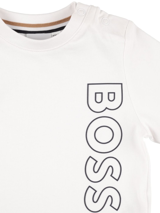 Boss: T-shirt in jersey di cotone con logo gommato - Bianco - kids-boys_1 | Luisa Via Roma