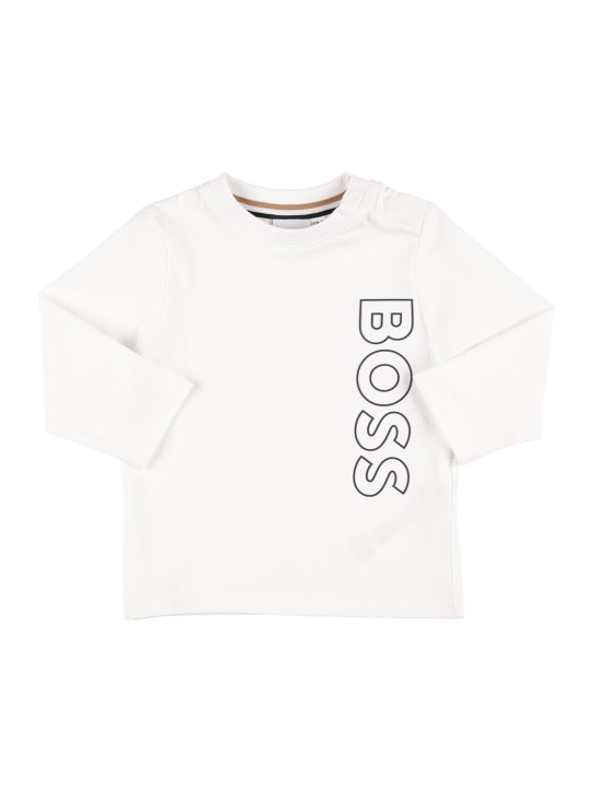 Boss: T-shirt in jersey di cotone con logo gommato - Bianco - kids-boys_0 | Luisa Via Roma