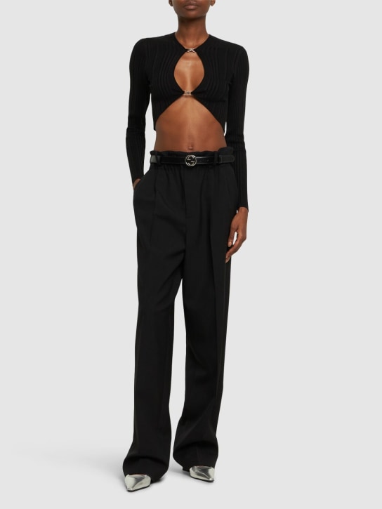 Gucci: Viscose & silk blend rib cutout sweater - Black - women_1 | Luisa Via Roma