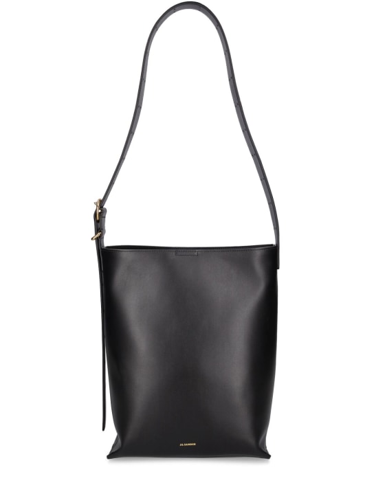 Jil Sander: Cannolo leather tote bag - Black - women_0 | Luisa Via Roma