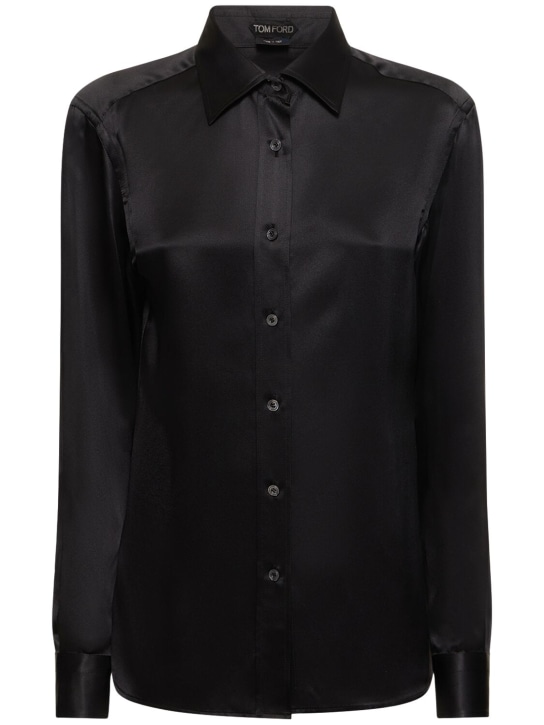 Tom Ford: Camisa de satén de seda con plisado - Negro - women_0 | Luisa Via Roma