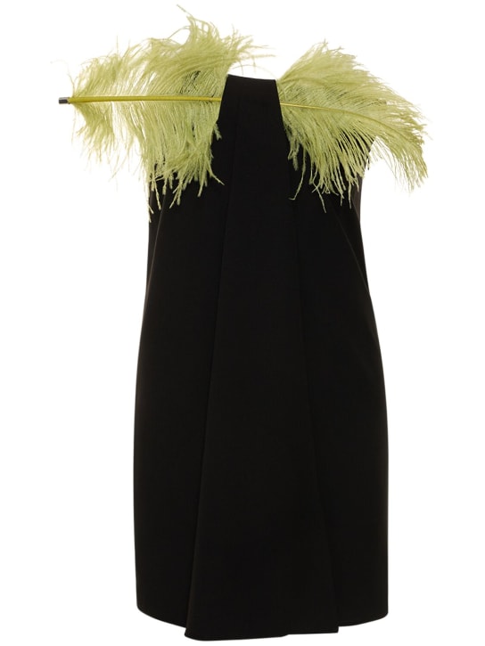 16arlington: Robe courte en crêpe et plumes Mirai - Noir/Jaune - women_0 | Luisa Via Roma