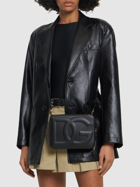 Dolce&Gabbana: Large logo leather camera bag - Black - women_1 | Luisa Via Roma