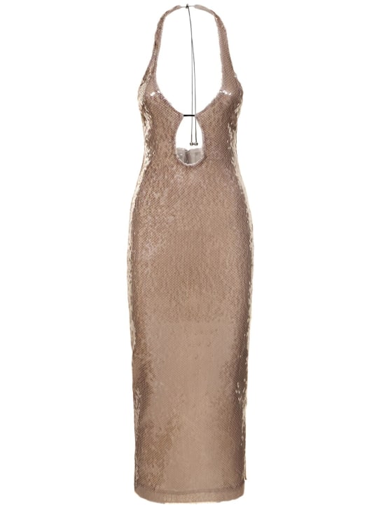 16arlington: Midi-Neckholder-Kleid mit Pailletten „Sola“ - Graubraun - women_0 | Luisa Via Roma