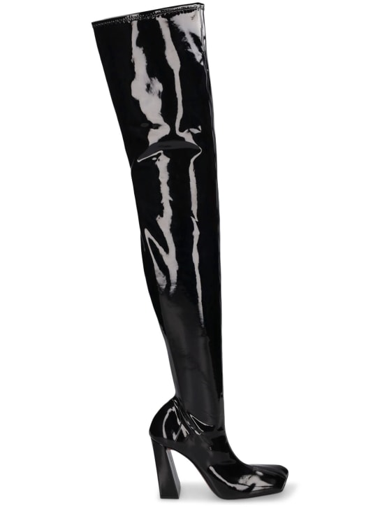 Amina Muaddi: 95mm Marine latex thigh-high boots - Siyah - women_0 | Luisa Via Roma