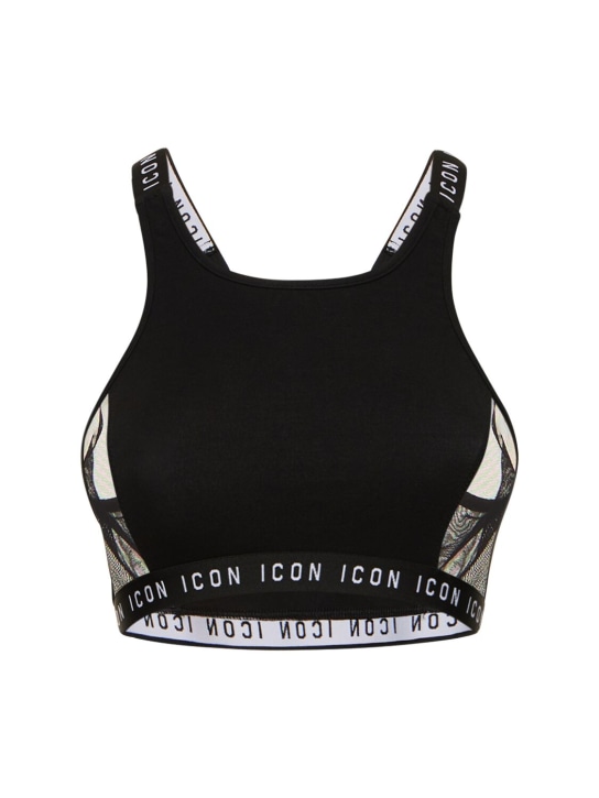 Dsquared2: Icon jersey & mesh sport bra - Black - women_0 | Luisa Via Roma