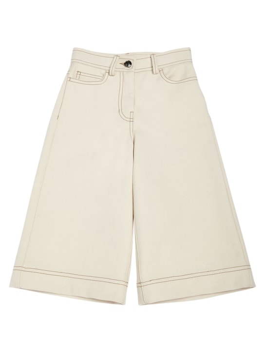 Moncler: Double cotton twill pants - Beyaz - kids-girls_0 | Luisa Via Roma