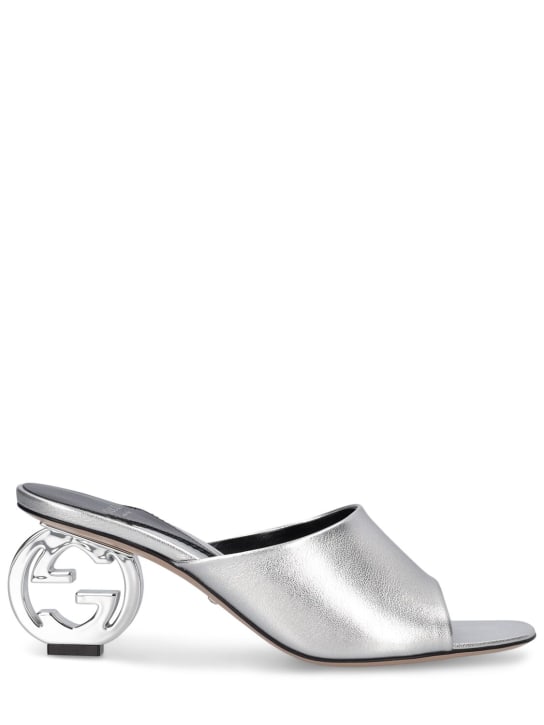 Gucci: 65mm Interlocking G slide sandals - Silver - women_0 | Luisa Via Roma