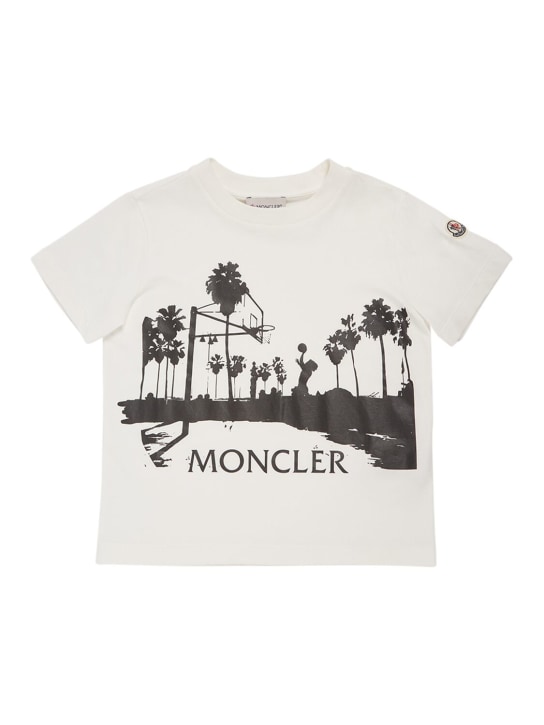 Moncler: Basketball printed cotton t-shirt - White - kids-girls_0 | Luisa Via Roma