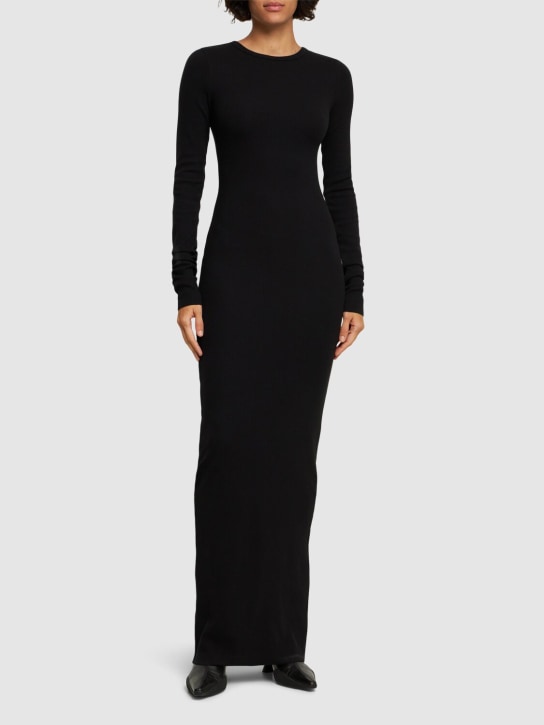 Éterne: Cotton blend crewneck long dress - Black - women_1 | Luisa Via Roma