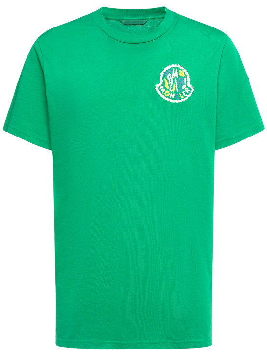 Moncler: Logo棉质T恤 - Deep Green - men_0 | Luisa Via Roma