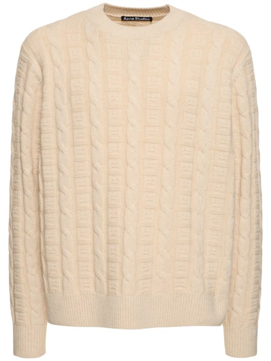 Acne Studios: Wool blend cable knit sweater - Bej - men_0 | Luisa Via Roma