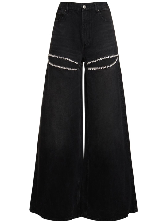 Area: Embellished wide leg jeans w/slit - Black - women_0 | Luisa Via Roma