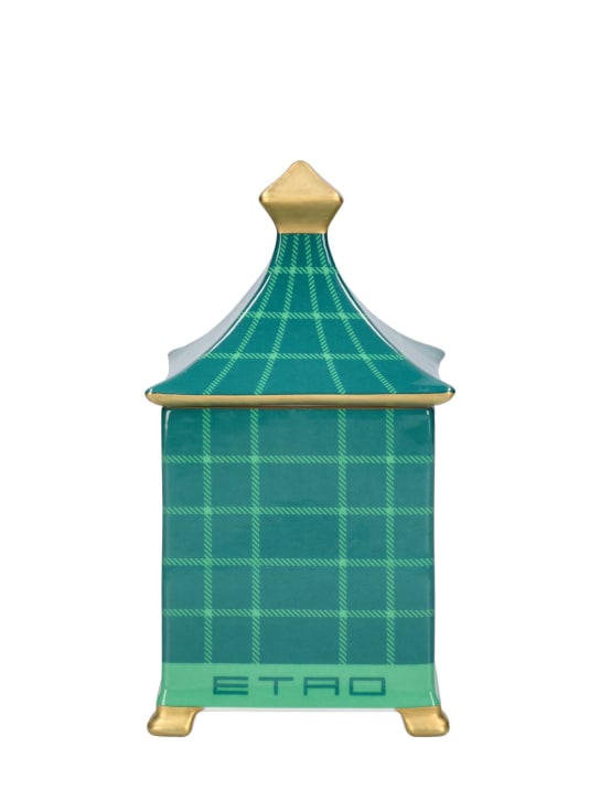 Etro: Tartan Pagoda candle - Green - ecraft_0 | Luisa Via Roma