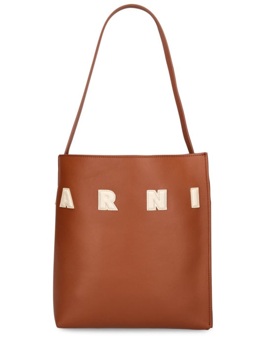 Marni: Small Museo leather hobo bag - Mocha/Ivory - women_0 | Luisa Via Roma