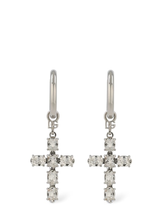 Dolce&Gabbana: Pendants d'oreilles croix avec cristaux DG DNA - Argent - women_0 | Luisa Via Roma