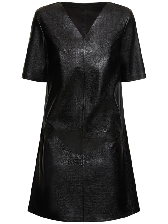 Max Mara: Eliot embossed faux leather mini dress - Siyah - women_0 | Luisa Via Roma