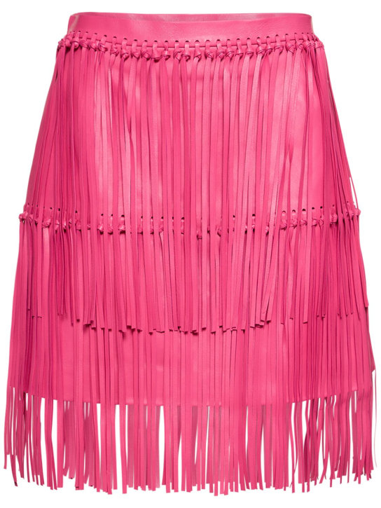 Oscar De La Renta: Minifalda de piel con flecos - Fucsia - women_0 | Luisa Via Roma