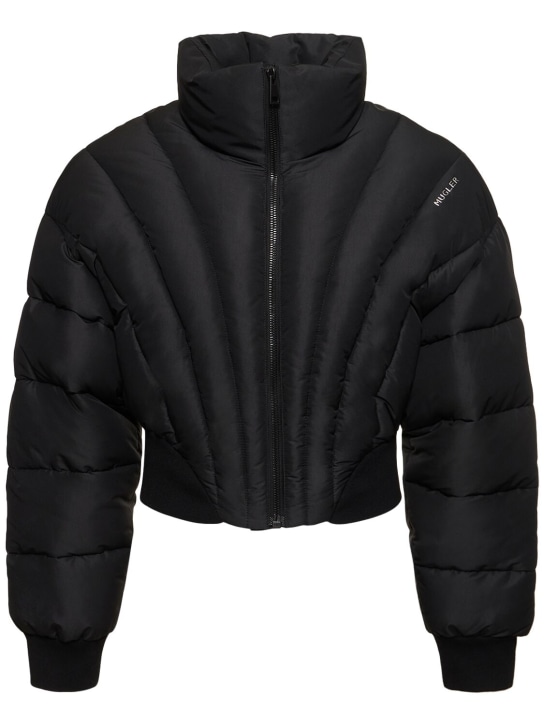 MUGLER: Logo short recycled poly puffer jacket - Black - men_0 | Luisa Via Roma