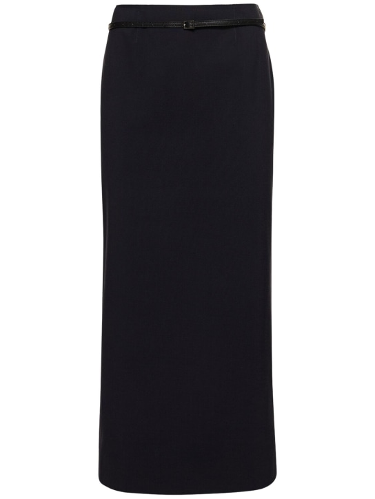 16arlington: Delta wool blend long skirt w/ belt - Dark Blue - women_0 | Luisa Via Roma