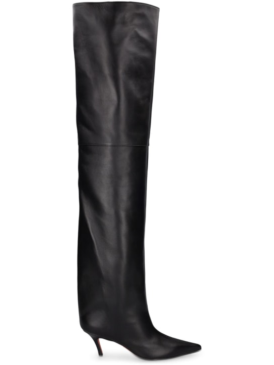 Amina Muaddi: 60mm Fiona nappa thigh-high boots - Black - women_0 | Luisa Via Roma