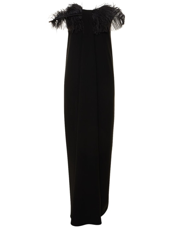 16arlington: Mirai羽毛装饰科技织物绉纱长款连衣裙 - 黑色 - women_0 | Luisa Via Roma