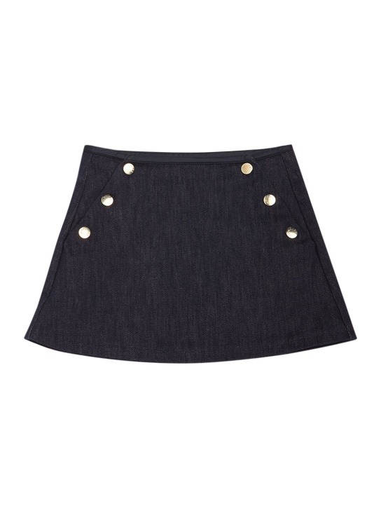 Moncler: Cotton denim mini skirt - Light Blue - kids-girls_0 | Luisa Via Roma