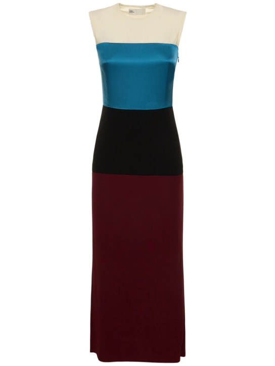 Tory Burch: Colorblock wool midi dress - Siyah - women_0 | Luisa Via Roma
