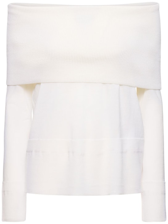 Max Mara: Tiglio wool knit long sleeve top - Beyaz - women_0 | Luisa Via Roma