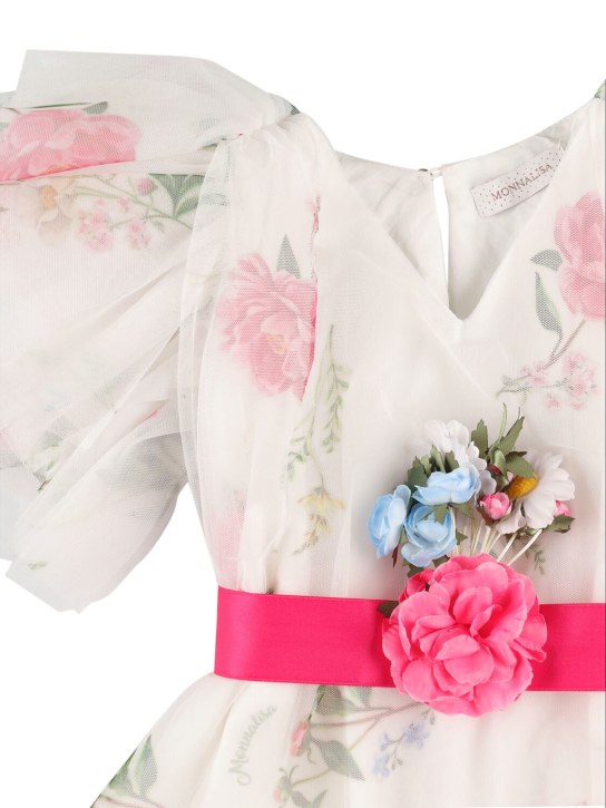 Monnalisa: Printed tulle dress w/belt - Multicolor - kids-girls_1 | Luisa Via Roma