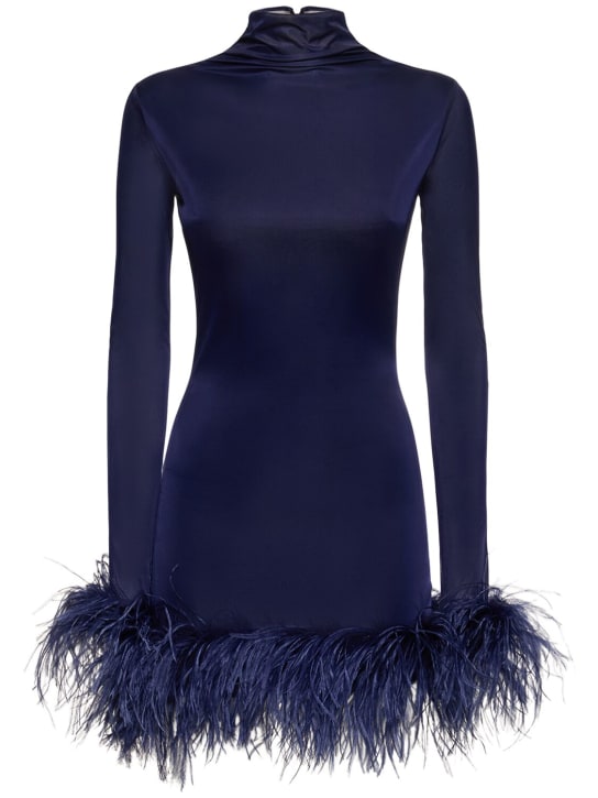 16arlington: Vestido corto de jersey con plumas - Azul Oscuro - women_0 | Luisa Via Roma