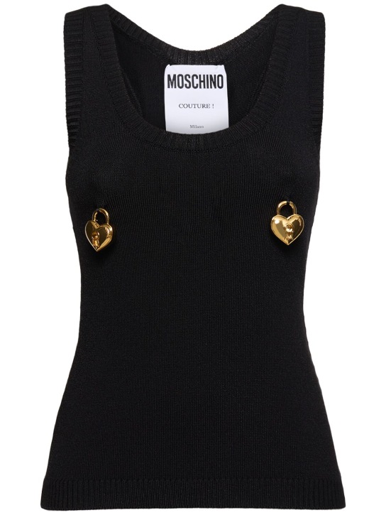 Moschino: 装饰弹力粘胶纤维混纺上衣 - 黑色 - women_0 | Luisa Via Roma